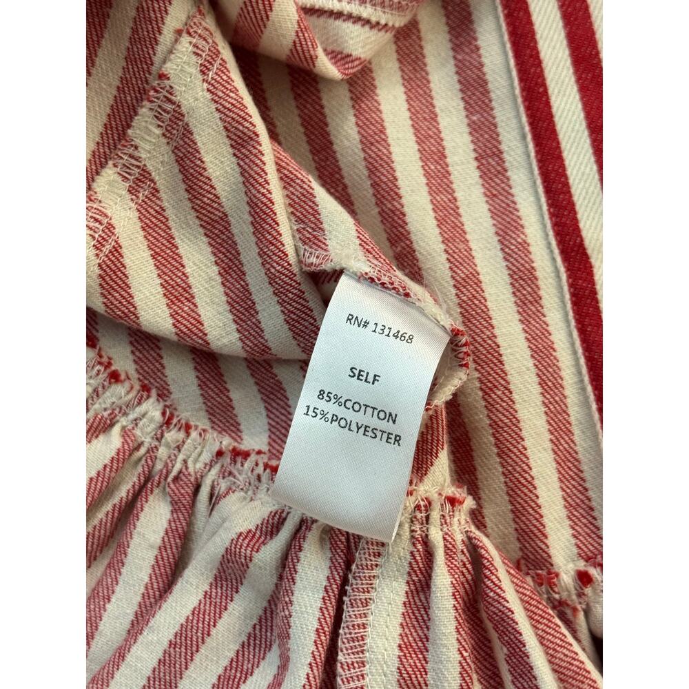 Fate Red White Striped Ruffle Hem Button Down Blouse Size Small Elbow Sleeve - Picture 9 of 9